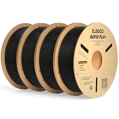 Image of ELEGOO Rapid PLA Plus Filament 1.75mm Black 4KG, PLA+ 3D Printer Filament for 30-600 mm /s High Speed Printing, Dimensional Accuracy + /- 0.02 mm, 4 Pack 1kg Spool(2.2lbs)