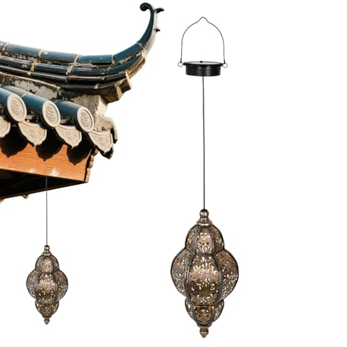 Farol solar – Faroles solares de jardín, linternas solares para exteriores, farol impermeable colgante de hierro con gancho, elegante lámpara de jardín para boda, cumpleaños, granja, balcón, patio