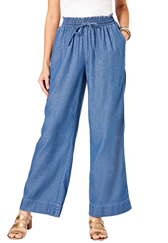 Roaman's Women's Plus Size Plus Size Pull On Wide Leg Chambray Pant