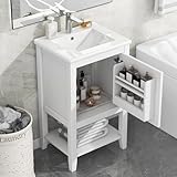 Bellemave 20' Small Bathroom Vanity with Sink, Bathroom Storage Cabinet with Door and Storage Rack, Free Standing Single Basin Vanity with Open Shelf, Undermount Ceramic Sink (White)