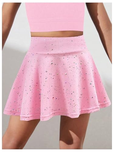 WDIRARA Toddler Girl's Glitter Flared Tennis Golf Skirt Athletic Butterfly Ruffle School Skirts with Pockets3