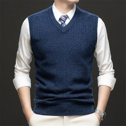 Men’S Classic Wool V-Neck Sweater Vest Thick Button Down Sleeveless Cardigan with Pockets2