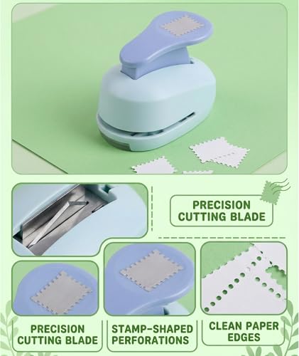 Image of Postage Stamp Punch, Stamp Punch Cutter for Crafting and Scrap booking, Compact Size for Easy Storage, Green Stamp Puncher with Single Unit, Stamp Paper Cutting Tool for Creative Projects