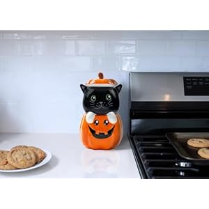 Dolomiteceramic11x63halloweencookiecandyjarwithairtightlidperfectforkitchencanisterspettreatcontainersfalldecorativecandydishblackcatpumpkin Urban Country Home Decor Dolomite ceramic 11 x 63 halloween cookie candy jar with airtight lid perfect for kitchen canisters pet treat containers fall decorative candy dish black cat pumpkin urban country home decor