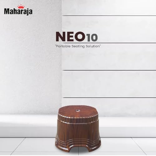 Image of MAHARAJA Neo Plastic Sitting Stool for Indoor Or Outdoor | Kitchen & Living Room (Teakwood, Pack of 4 (10 inch))