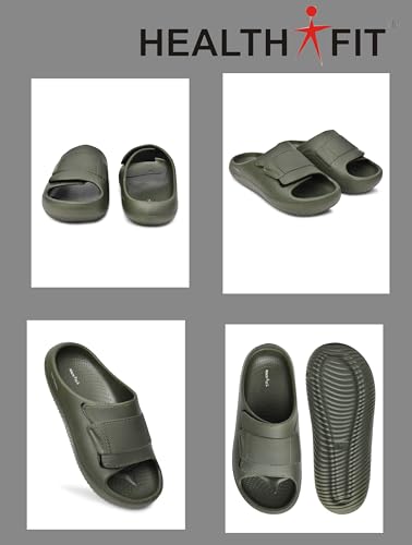 Image of HEALTH FIT Extra Soft Premium Classic Cushion Sliders /Slippers with Cushion FootBed for Adult & Comfortable Light Weight Anti-SkidWaterproof Stylish Flip Flops for Men's HF152