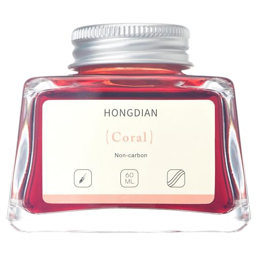 Image of Hongdian Fountain Pen Bottled Ink Coral Color, 60ml Non Carbon Inkwell Bottle, Artist Calligraphy Ink