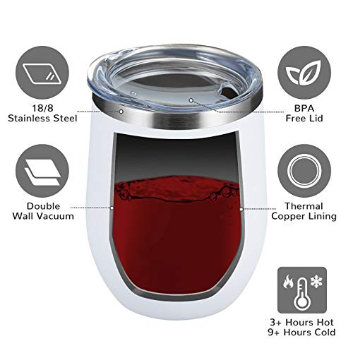 Meway 12Oz/4 Pack Wine Tumbler Glasses With Lid - Stemless Double Wall Vacuum Stainless Steel Travel Tumbler - Keeping Cold & Hot For Wine,Coffee,Cocktails,Drinks-Family And Gifts (White,Set Of 4) #TOP2