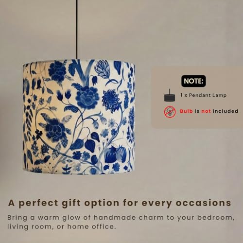 Image of ExclusiveLane 'Indigo Bloom' Pendant Hanging Lights for Living Room (22.8 Cm, Cotton Wrapped Over Polyvinyl, Set of 1) | Pendant Lights for Ceiling Lights for Living Room Hanging Lamps for Bedroom