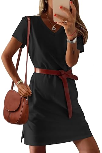 RUMIA Summer Casual Dresses for Women 2025 Vacation Dress V-Neck Short Sleeve Split Hem Beach Sundress2