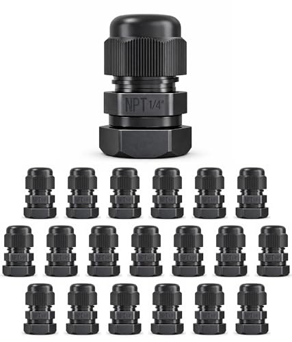 MGI SpeedWare 1/4" NPT Strain Relief Nylon Cord Grip Cable Glands, Black Plastic Grommet 20-Pack