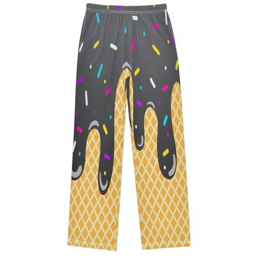 Boy's Pants Black Ice Cream Jogger Pants Elastic Waist Long Bottoms Trousers with Pockets 6-14 Years