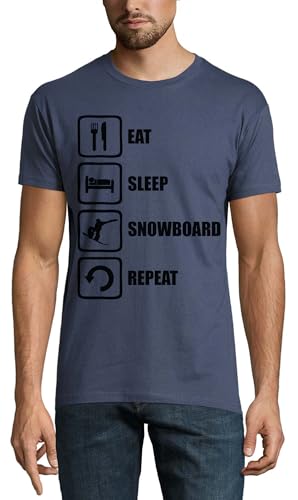 T-shirt snowboard homme coton col rond manches courtes couleur bleu denim