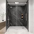 KPUY Frameless Shower Door, 55-60" W x 76" H Sliding Glass Shower Door, 1/4" (6mm) Thick Tempered Clear Glass with Explosion-Proof Film Nano Coating, Stainless Steel Hardware, Brushed Nickel