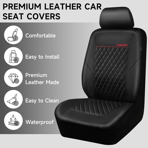 Image of CAR PASS Quilting Faux Leather Seat Covers Full Set, Waterproof Deluxe Premium Seat Cover with 5mm Composite Sponge Inside, Airbag Compatible Auto Seat Cover Universal Fit for 95% Sedan SUV Van, Black