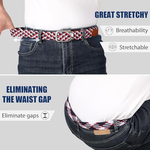 Image of JASGOOD Stretch Belt for Men, Men Women Elastic Woven Braided Belt 1 3 /8 Casual Belt Golf Belt for Jeans Pants