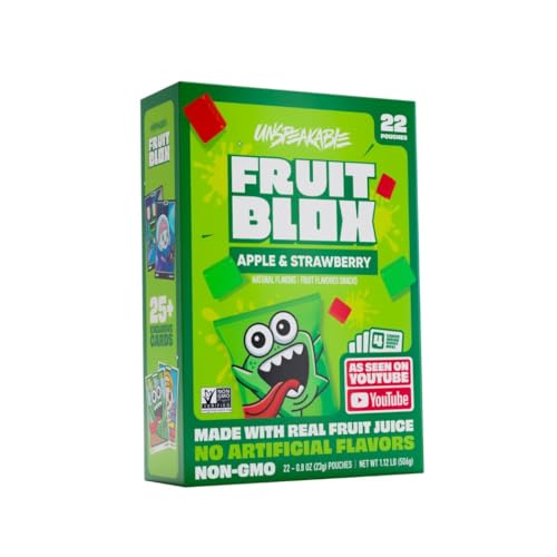 Fruit_Blox Apple Strawberry Fruit Snacks, 22 Count (Pack of 1), Vegan