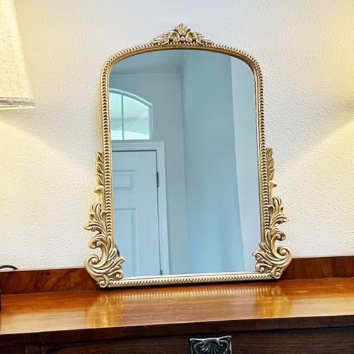 Image of Vintage Small Arched Mirror, 17 inchx 12 inch Wall Mounted Tabletop Vanity Mirror