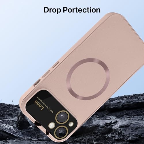 Image of Vaku Luxos Premium Polarized Leather Back Cover for iPhone 15 Plus Texture Full Lens Protection Silicon Case Scratch Resistant Slim Thin Compatible with Mag-Safe - Baby Pink