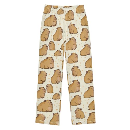Boys' Pants Brown Capybaras Florals Long Bottoms Jogger Pants Elastic Waist Trousers with Pockets S-XL