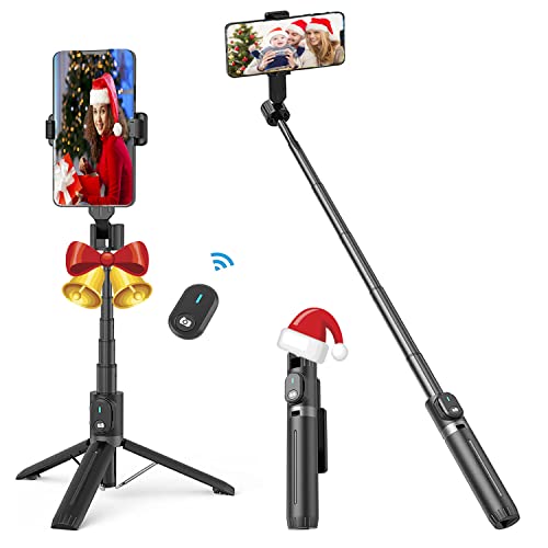 Perché à Selfie, 44" Perche Selfie Mini Selfie Stick Trépied 3 en 1 Extensible 270° Rotation avec télécommande Bluetooth Amovible, Convient pour iPhone, Huawei, et Smartphones Android Cover