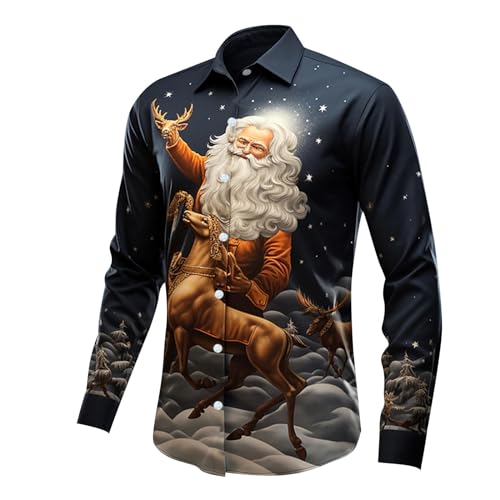 Camisas de Hombre Shirt Estampada Temática Navideña Camisa de Manga Larga para Hombre Papá Noel Ropa Divertidos Disfraces de Fiesta de Navidad Tops Casuales para Hombres