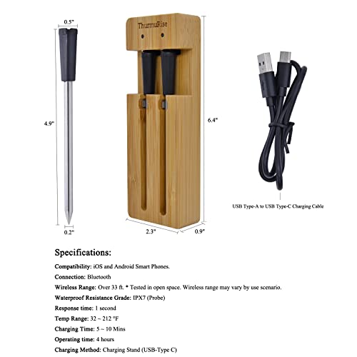 Thurmurise High-Precision Wireless Meat Thermometer, Smart Bluetooth Meat Thermometer For Grill, Oven, Smoker, Rotisserie And Bbq, 33-Ft Wireless Range, 2 Probes #TOP1