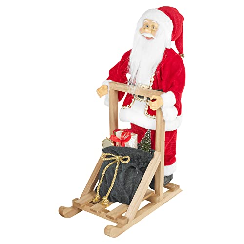 Image of URBNLIVING Christmas Santa Claus Standing On a Sleigh Figurine Xmas Tree Decoration (Green)