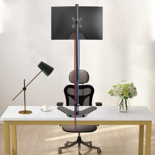Image of Single Tall Monitor Mount, Extra Long Computer Stand with 47 inch Pole, Floor Computer Stand, Free-Standing Monitor Desk Mount Support 13 to 27 inch Screen,22lbs