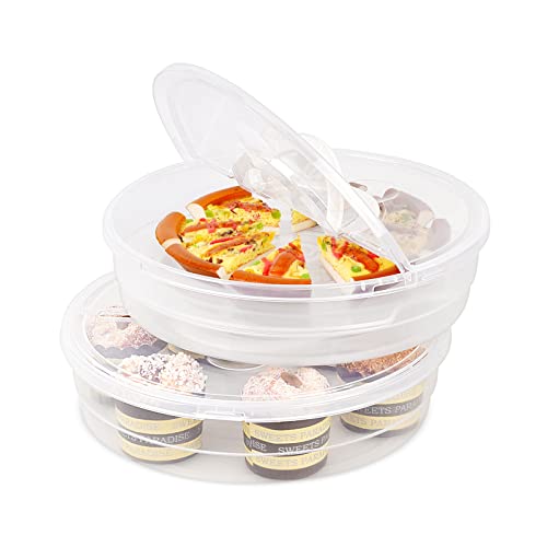 Retyion Pizza-Vorratsbehälter Frischhaltedose Klarer Kunststoff Pizzabehälter mit Deckel und Griff Wiederverwendbare Runde Kuchenaufbewahrungsbehälter mit Trennwänden (2 Stück) Cover
