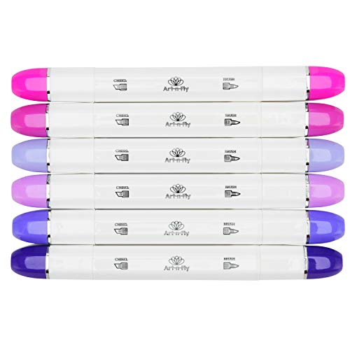 Professional Brush Tip Markers Set of 6 Purple Manga Markers for Drawing Sketching Illustration - Tones of Violet Lavender Purple Lilac