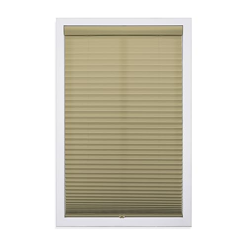DEZ FURNISHINGS Cordless 1" Light Filtering Pleated Shade, Fabric, 34"W x 64"H, Camel