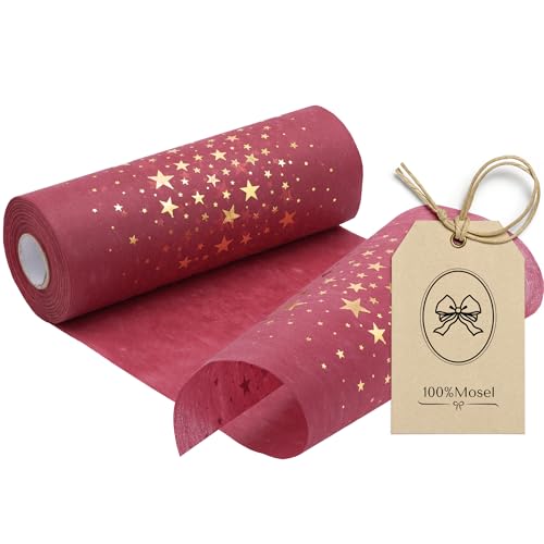 100%Mosel Vlies Tischläufer, in Bordeaux Rot, Sterne in Gold (20 cm x...