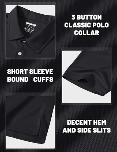 Image of MAGCOMSEN Men's Polo Shirts 3 Buttons Casual Work T Shirts Quick Dry Short Sleeve Golf Shirt Pique Jersey Outdoor Performance