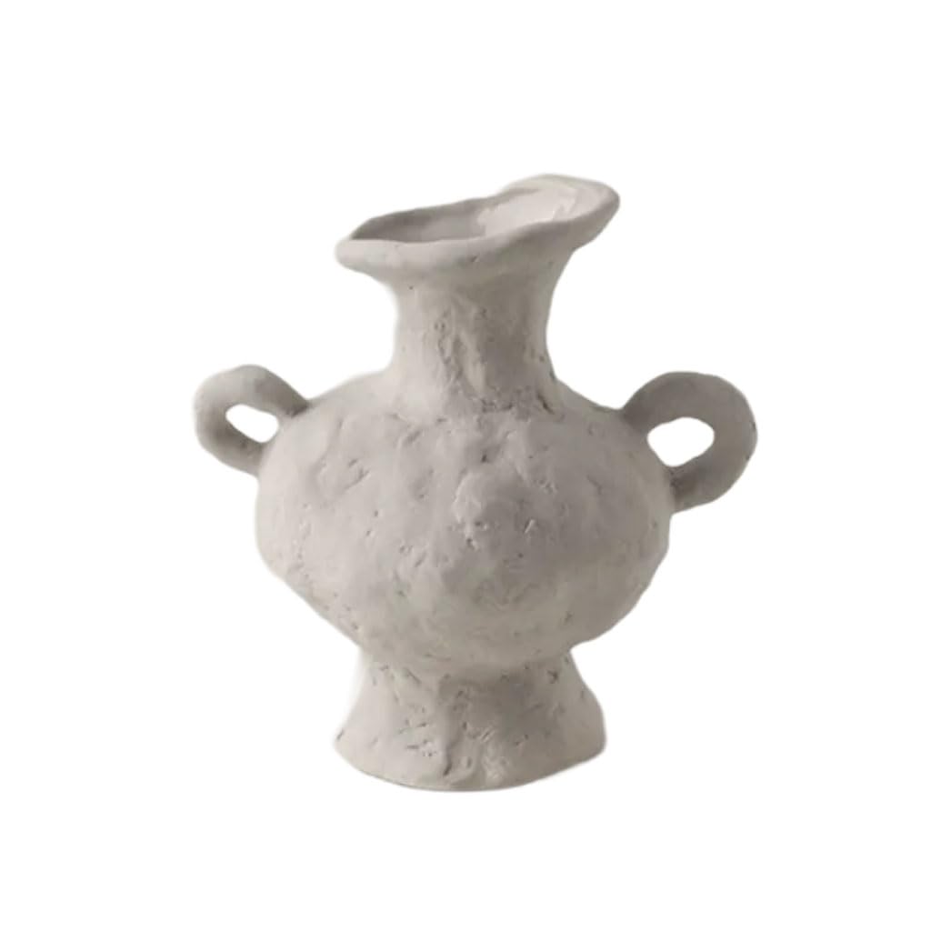 HRGKLMN Vase White Matte Ceramic Vase Handmade Home Accessories & Decor, Irregular Texture Vases with Handles, Modern Table Decoration for Dried Flowers Fresh Flowers,Modell E