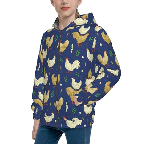 Cute Hens and Roosters Kids Pullover Hoodies Boys Zip Up Sweatshirts Girls Athletic Clothes with Pocket