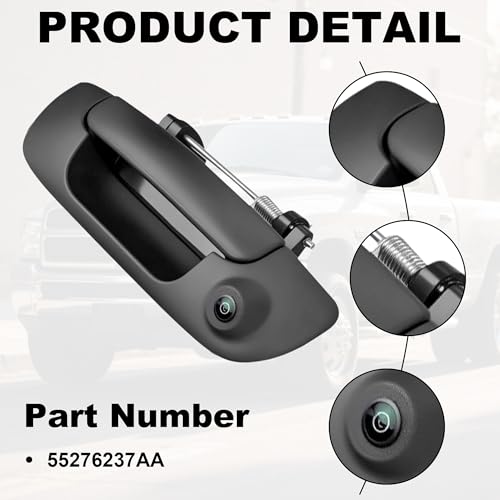 Image of PartsFlow Rear View Backup Tailgate Handle Camera Compatible with 2002-2008 Dodge Ram 1500 & 2003-2009 Ram 2500 Ram 3500 - Textured Black Latch Handle, Replace# 55276237AA