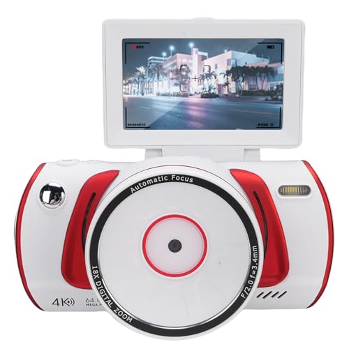 Camera Digitale da 64 MP 4K con Zoom 18x Wifi e Schermo a Flip da 3 Pollici Anti -shake Fotocamera AutoFocus retrò per il Vlogging Selfie Viaggi Video Home bianco