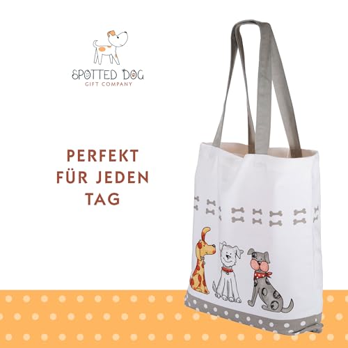 SPOTTED DOG GIFT COMPANY Tote Bag, Wiederverwendbare Einkaufstasche aus Canvas, Tragetasche Damen mit Langen Henkeln, Baumwolle, Faltbar mit Hundemotiv, Geschenke für Hundeliebhaber 38 x 42 cm