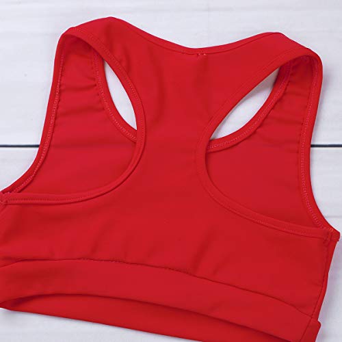 JanJean Girls\' Kids 2-Piece Active Sport Dance Outfit Crop Top Booty Shorts Ballet Gym Gymnastics Leotard or Swimwear Red 10-12 - Thumbnail 4