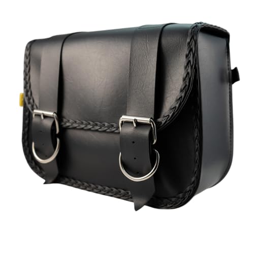 Image of Willie & Max Dowco 58330-20 Braided Series: Synthetic Leather Large Straight Motorcycle Saddlebag Set, Black, Universal Fit, 15 Liter Each /30 Liter Total Capacity
