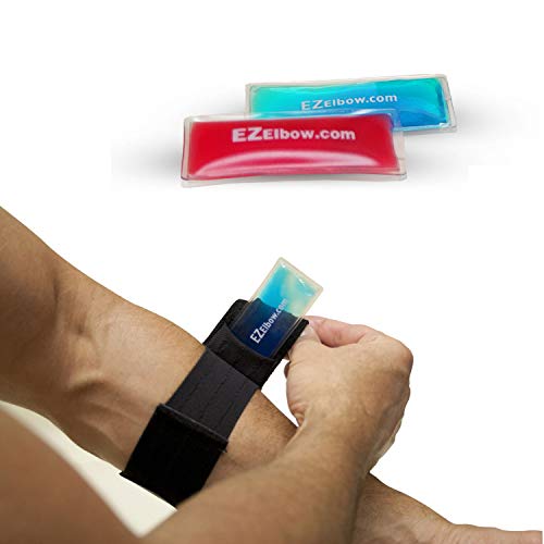Clinically Fit Adjustable Tennis Elbow Brace Compression Strap with Interchangeable Heat, Cold, and Acupressure Packs for Tendonitis