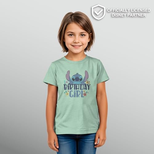 Image of Disney Girls Lilo & Stitch Birthday Girl T-Shirt - Mint Short Sleeve Tee - Fun Design for Youth Celebrations