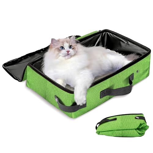 Image of Foldable Travel Cat Litter Box with Zippered Cover, Leak-Proof Portable Collapsible Cat Toilet, Lightweight Nylon Enclosed Litter Box for 2 Adult Cats, Ideal for Car Rides & Outdoor Pet Travel