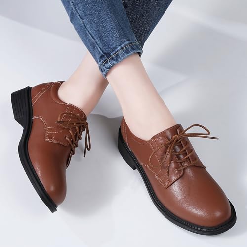 Image of Oxford Shoes for Women Black Formal Lace up Flats Dress Saddle Work Office Ladies Business Casual Dressy Shoes