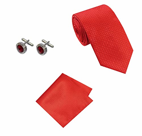 Image of TIE STUDIO Men's Necktie Pocket Square & Cufflink Set | Standard | Jacquard Fabric | Superior Stitching |