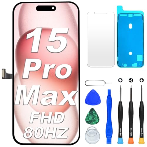 DIGI4U LCD Screen Replacement for iPhone 15 Pro Max 6.7', FHD 80Hz Display Assembly with Repair Tool...