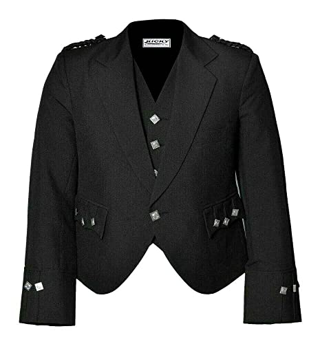 Argyle Jacket With Waistcoat, Black Color, Wool, Kilt Jacket, Argyle kilt jacket for men, Highland jacket, Highland Wear2