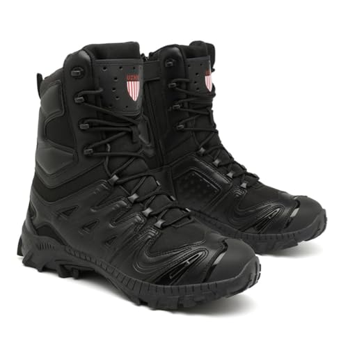 Bitiger Men's Hiking Boots For Construction Work: Military Work Boots for Park Rangers - Combat Boots High Tops for Fishing Black
