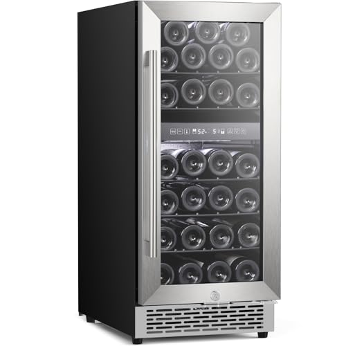 Antarctic Star Wine Fridge 15 Inch Wine Cooler Refrigerator,27 Bottles Dual Zone Freestanding or Bulit-in Wine Cooler Fridge with Stainless Steel Double-Layer Tempered Glass Door,3.1cu.ft